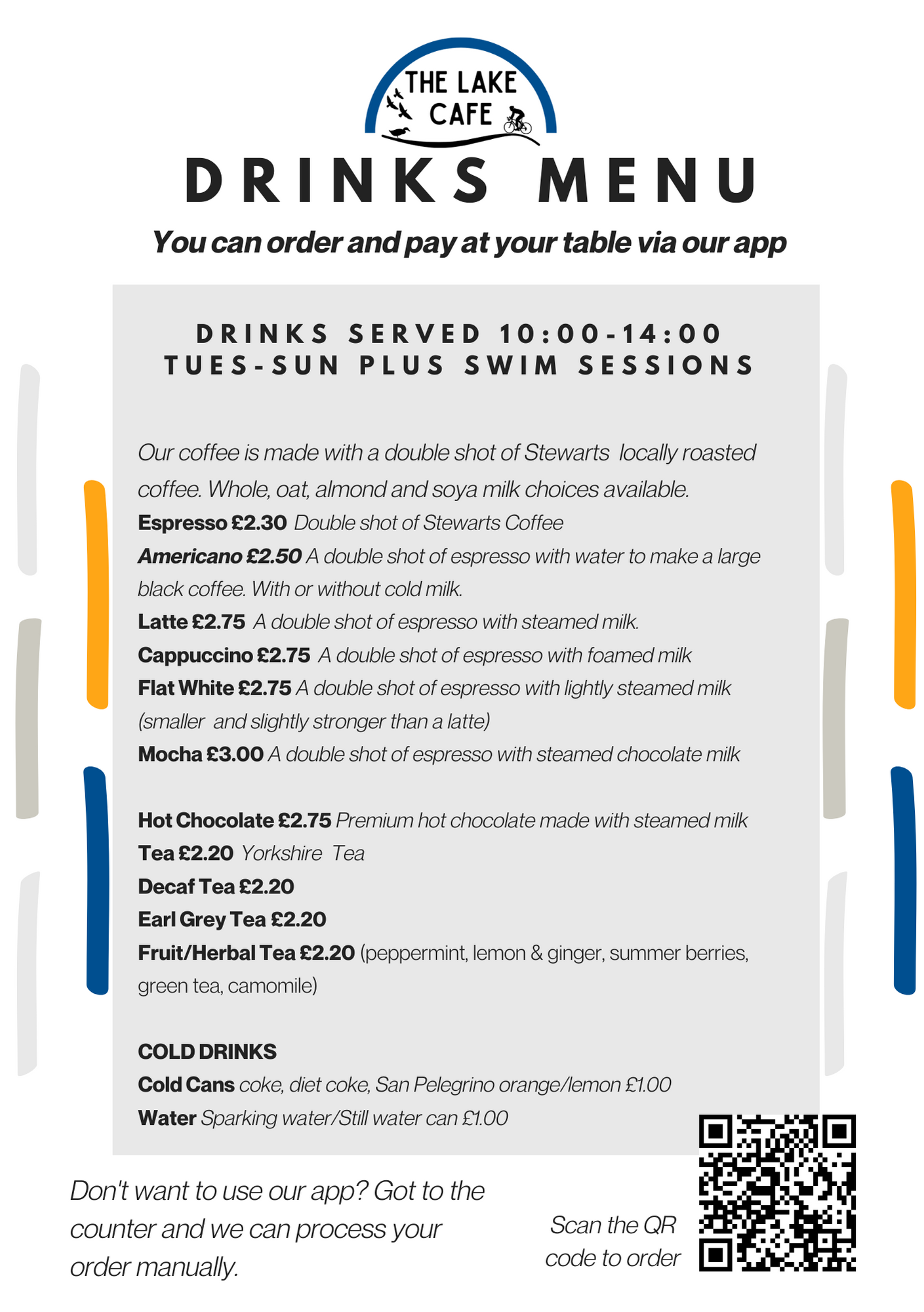 The Lake Cafe @ Race Hub drinks Menu The Lake Cafe @ Race Hub drinks Menu